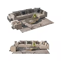 Modern Light Gray Sofa Coffee Table Set With Decorative Pillows And Area Rug 3d model