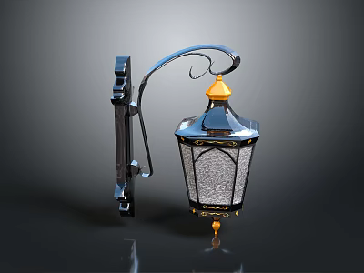 Vintage Style Wall Lamp With Metal Bracket Glass Shade And Yellow Top 3d model