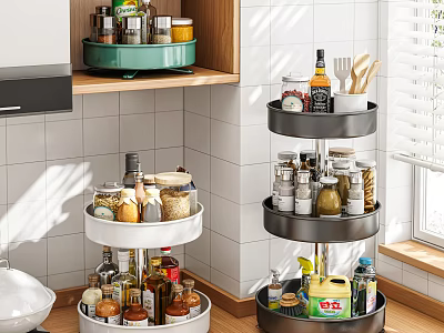 Multi Tier Rotating Kitchen Storage Racks For Countertop Spices And Condiments 3d model