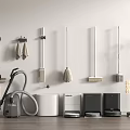Wall Mounted Household Cleaning Tools With Mops Vacuum Cleaners And Buckets 3d model