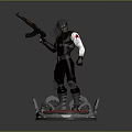 Action Character Holding Rifle With Long Hair Black Outfit Red Cross Arm On Circular Base
