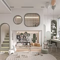 Kids Room Interior With Arched Staircase Circular Grid Windows Hanging Balloons And Toy Rug
