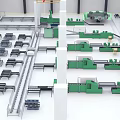 Modern Automated Factory Production Line With Yellow Tracks And Machinery Layout
