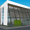 Modern ASEAN Office Building With Glass Facade Green Lawn And Mountain Backdrop