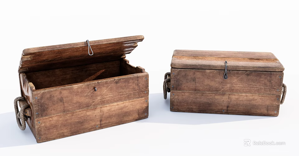 Vintage Wooden Boxes With Open Lid And Closed Design Featuring Metal Latches 3d model 
