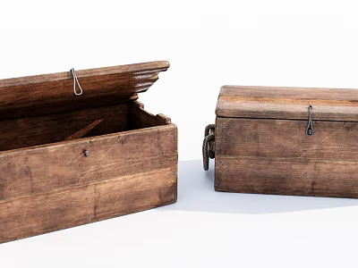 Vintage Wooden Boxes With Open Lid And Closed Design Featuring Metal Latches 3d model