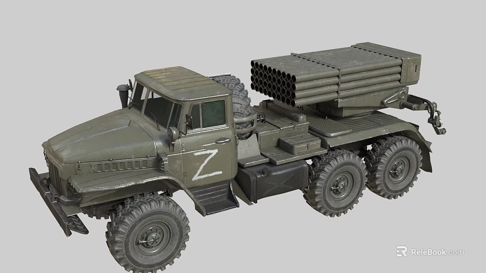 Z Marked Military Green Functional Vehicle With Rocket Launcher And Multiple Wheels 3d model 