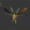 3D Mythical Insect Creature With Yellow Wings And Intricate Body Structure 3d model