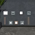Contemporary Wall Light Fixtures Various Shapes Sizes on Gray Wall with Green Plant Marble Floor