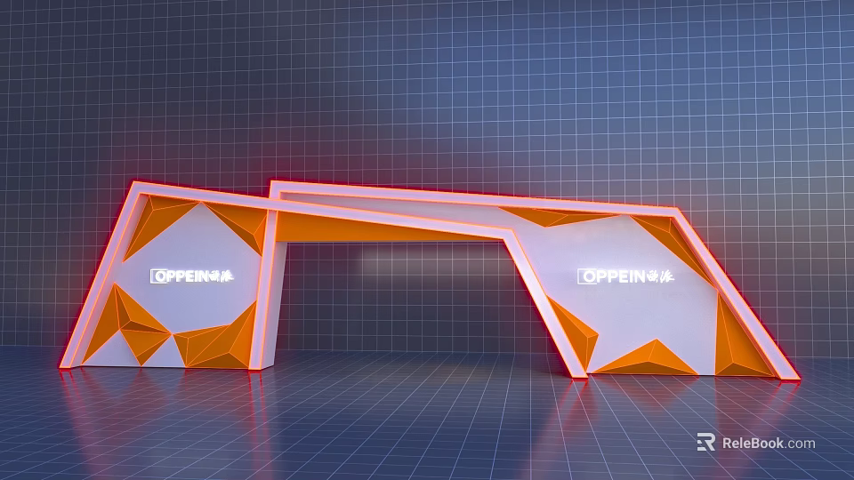 Modern Geometric Orange And White Arches With OPPERNIA Logo In 3D Rendered 3d model 