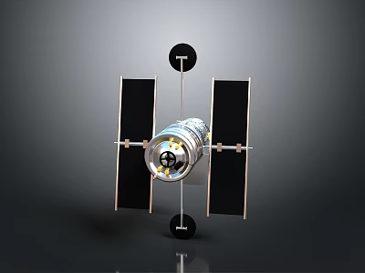 Detailed 3D Rendered Satellite With Solar Panels And Metallic Cylindrical Body Structure 3d model