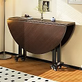 Foldable Semicircular Wooden Dining Table On Wheels Against Wall With Vase And Small Ornaments
