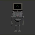 Humanoid Robot Character Featuring Screen Head With Green Smiley Silver Metallic Body And Circular Joints