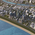 Aerial Urban Planning With High Rise Buildings Roads River And Coastal Green Spaces