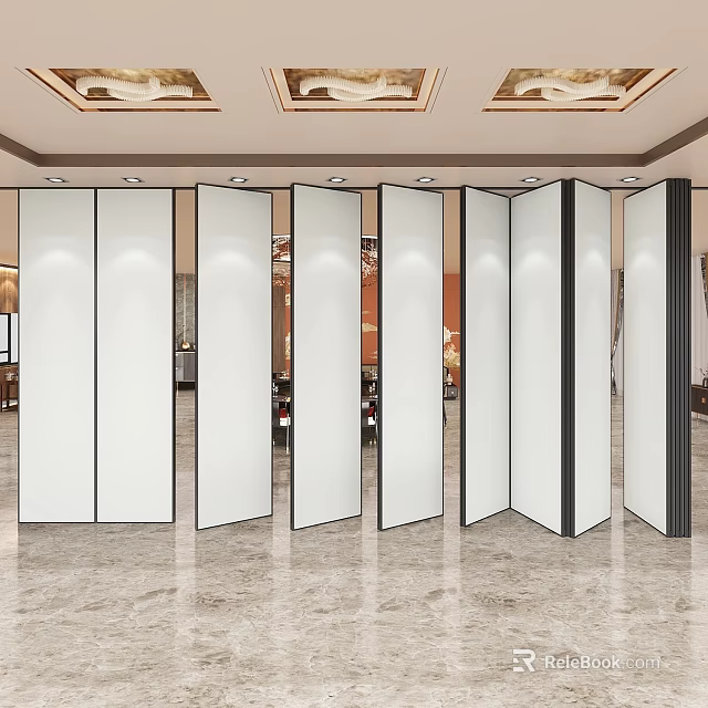 Banquet Hall Interior With Elegant Movable Folding Partitions And Decorative Ceiling 3d model