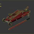 Red Hydraulic Car Jack with Handle and Wheels for Automotive Repair Tasks