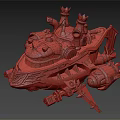 Red And Yellow Sci Fi Smart Machine Featuring Mechanical Structure Detailed Components And Flying Design