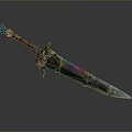 Ornate Fantasy Sword With Intricate Blade Design And Decorative Hilt Elements