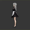 3D Anime Character In Maid Outfit With Silver Hair Ponytail And Arms Outstretched
