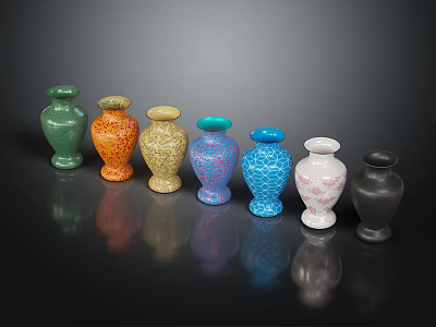 Stylish Furniture Decorative Vases in Diverse Colors and Patterns for Home Interior 3d model