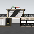Two Story Container Building With Outdoor Bar Seating Area And Glass Windows