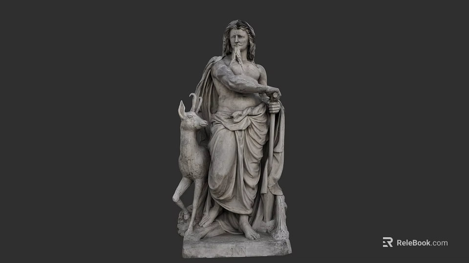 Detailed Classical Stone Sculpture Featuring Mythological Figure And Deer Statue 3d model 