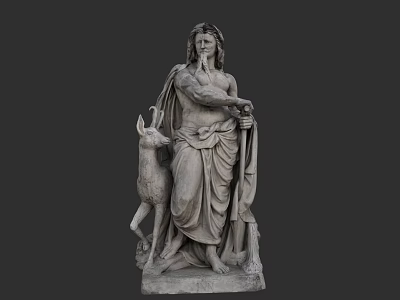 Detailed Classical Stone Sculpture Featuring Mythological Figure And Deer Statue 3d model