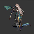 Fantasy Game Character With Pink Hair Blue Dragon Wings Weapon White Blue Outfit And Shield