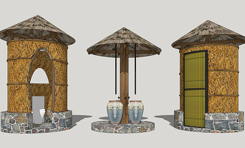 Chinese-style public toilet rammed earth public toilet 3d model