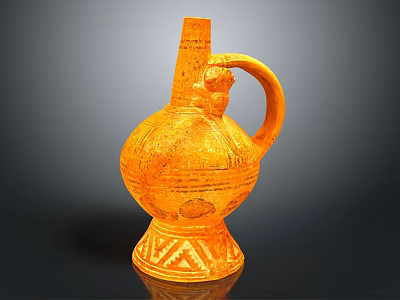 Orange Ceramic Jug With Decorative Patterns Unique Handle As Practical Household Item 3d model