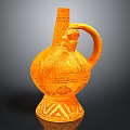 Orange Ceramic Jug With Decorative Patterns Unique Handle As Practical Household Item