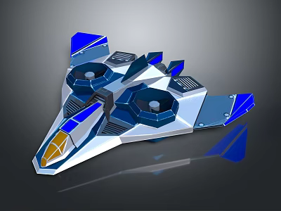 Futuristic Blue And White Sci Fi Spaceship With Geometric Design Cockpit And Engine Thrusters 3d model