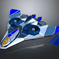 Futuristic Blue And White Sci Fi Spaceship With Geometric Design Cockpit And Engine Thrusters