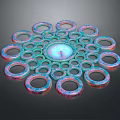 Colorful Iridescent Decorative Ring Ornament Set With Concentric Circular Arrangement And Shiny Design