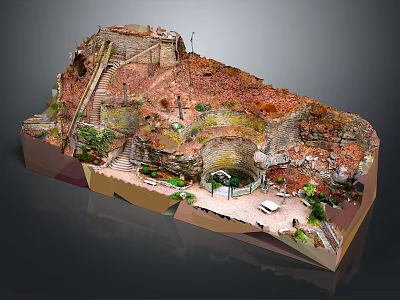 Natural Landscape Model With Rocky Terrain Stone Steps And Green Plants 3d model