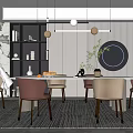 Modern Restaurant Interior With Round Dining Table And Hanging Pendant Lights 3d model