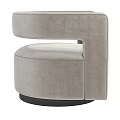 Modern Light Gray Fabric Accent Chair With Curved Armrests And Round Black Base