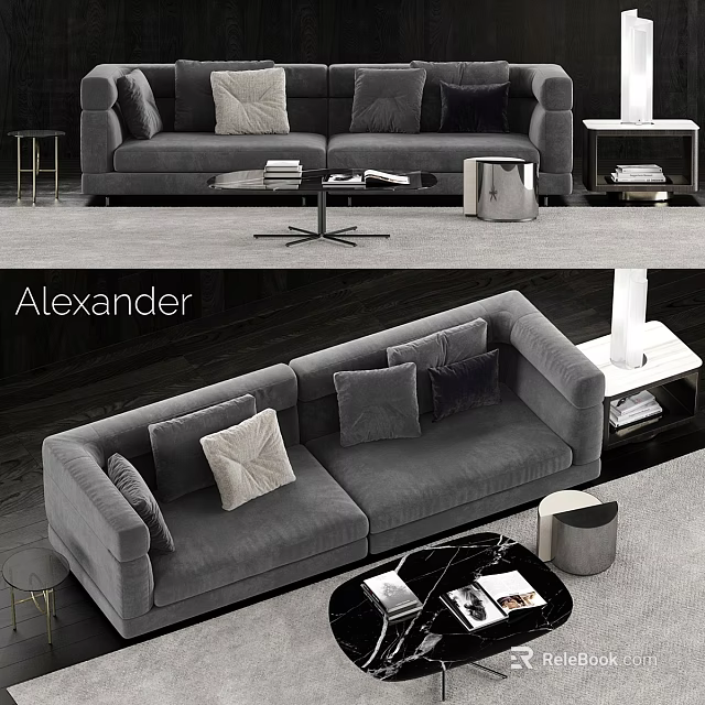 Modern Alexander Sofa Interior With Multiple Cushions Coffee Table And Side Table 3d model