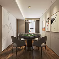 Hotel Mahjong Room With Round Mahjong Table Comfortable Chairs And Decorative Paintings 3d model