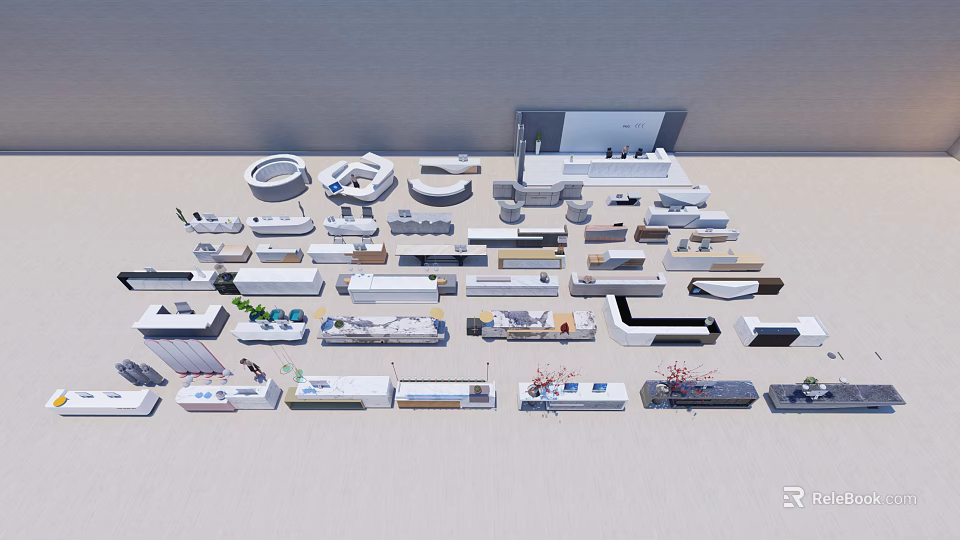 Contemporary Reception Desk Design With Minimalist Structure And Stylish Lighting Elements 3d model