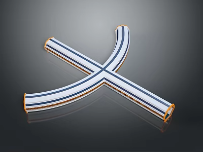 Crossed Fabric Straps With Blue Horizontal Stripes And Orange Edge Trim Design 3d model