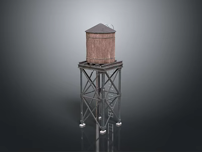 Wooden Water Tower With Metal Support Frame And Roof Structure Design 3d model