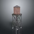 Wooden Water Tower With Metal Support Frame And Roof Structure Design