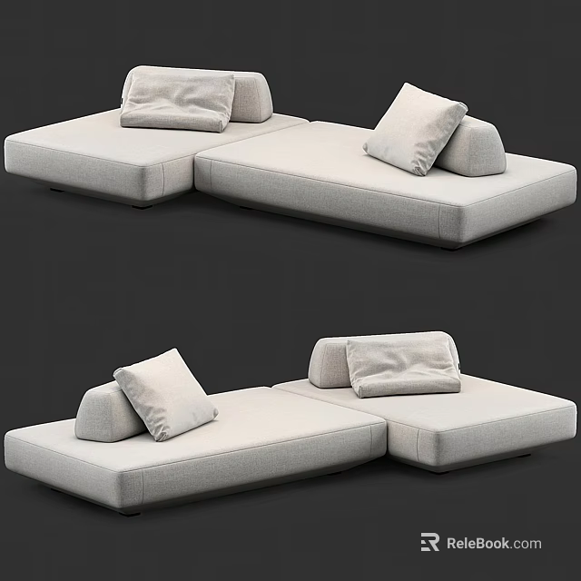 Light Gray Sectional Sofa With Modular Modern Design And Comfortable Cushions For Living Room 3d model