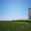 Sleek Modern High Rise Office Buildings With Curved Glass Facade And Green Trees