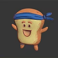 Cute Cartoon Bread Character With Blue Headband Smiling Face And Waving Arms