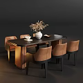 Modern Luxury Dining Table Set With Brown Upholstered Chairs And Exquisite Table Decorations