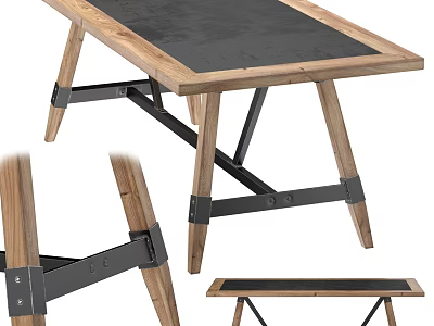 Sturdy Functional Desk With Wooden Top Black Surface And Metal Crossed Legs 3d model
