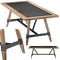 Sturdy Functional Desk With Wooden Top Black Surface And Metal Crossed Legs