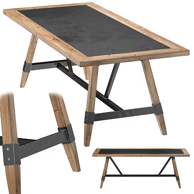 Sturdy Functional Desk With Wooden Top Black Surface And Metal Crossed Legs 3d model